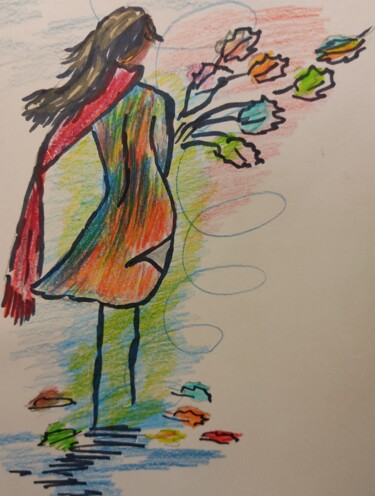 Peinture intitulée "Осень" par Karina Muliar, Œuvre d'art originale, Crayon