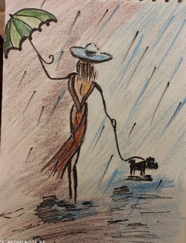 Peinture intitulée "Дама с собачкой" par Karina Muliar, Œuvre d'art originale, Crayon