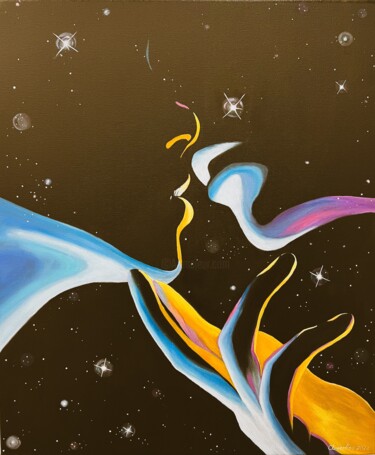 Painting titled "Outer space" by Karina Romanova (Clementina), Original Artwork, Oil Mounted on Wood Stretcher frame