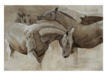 Pintura intitulada "Horses" por Karina Sydelnyk, Obras de arte originais, Óleo Montado em Armação em madeira