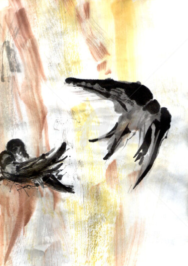 Σχέδιο με τίτλο "Birds" από Karina Plachetka, Αυθεντικά έργα τέχνης, Μελάνι