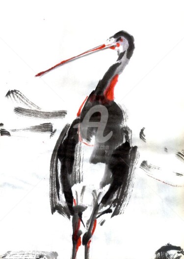 Σχέδιο με τίτλο "Bird in the fields" από Karina Plachetka, Αυθεντικά έργα τέχνης, Μελάνι