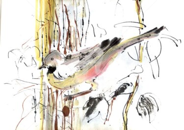 Drawing titled "Bird on tree" by Karina Plachetka, Original Artwork, Ink