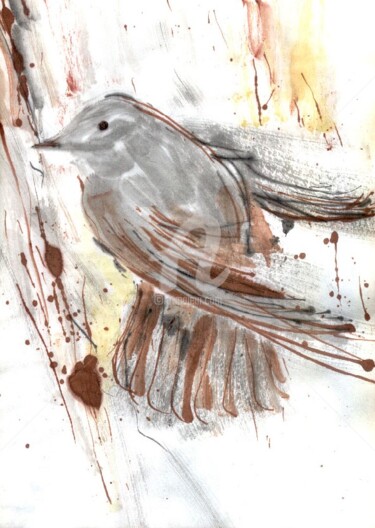 Zeichnungen mit dem Titel "Young bird" von Karina Plachetka, Original-Kunstwerk, Tinte