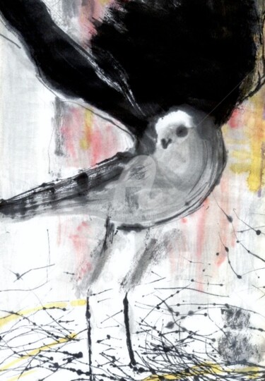 Peinture intitulée "Ready to fly" par Karina Plachetka, Œuvre d'art originale, Encre