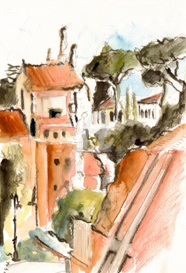 Painting titled "Forum Romanum Rom,…" by Karina Plachetka, Original Artwork, Watercolor