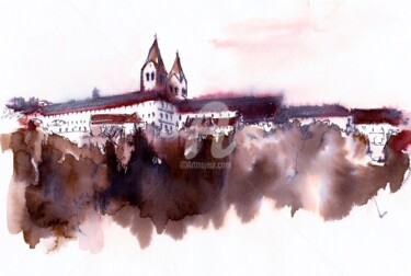 Malerei mit dem Titel "Freising skyline" von Karina Plachetka, Original-Kunstwerk, Tinte