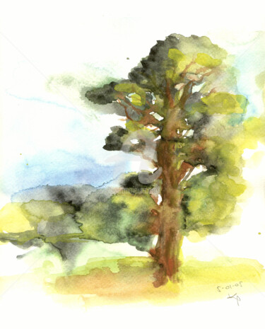 Malerei mit dem Titel "Tree study in water…" von Karina Plachetka, Original-Kunstwerk, Aquarell