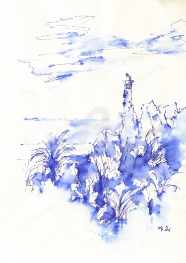 Drawing titled "Canarias landscapes" by Karina Plachetka, Original Artwork, Ink