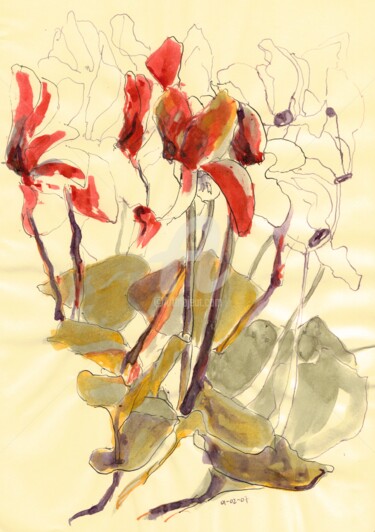 Картина под названием "Ink Flowers Collect…" - Karina Plachetka, Подлинное произведение искусства, Чернила