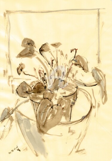 Dessin intitulée "Ink Flowers Collect…" par Karina Plachetka, Œuvre d'art originale, Encre