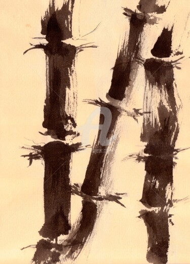 Malerei mit dem Titel "Bambus study" von Karina Plachetka, Original-Kunstwerk, Tinte