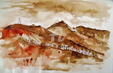 Disegno intitolato "Fuerteventura Mount…" da Karina Plachetka, Opera d'arte originale, Inchiostro