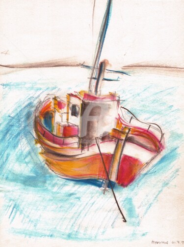 "Greek boat" başlıklı Tablo Karina Plachetka tarafından, Orijinal sanat, Suluboya