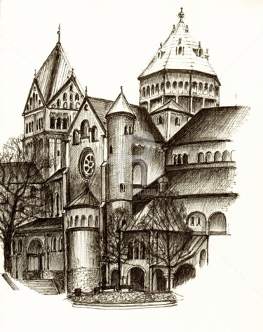 Tekening getiteld "Church of St. Anna,…" door Karina Plachetka, Origineel Kunstwerk, Balpen
