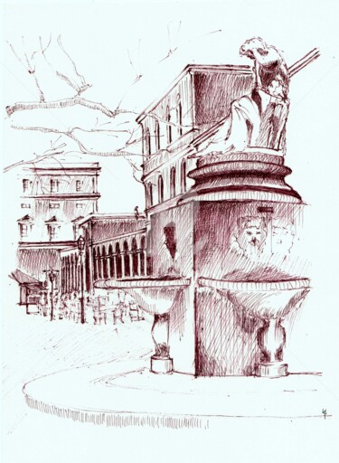 Drawing titled "Court Garden Munich" by Karina Plachetka, Original Artwork, Ballpoint pen