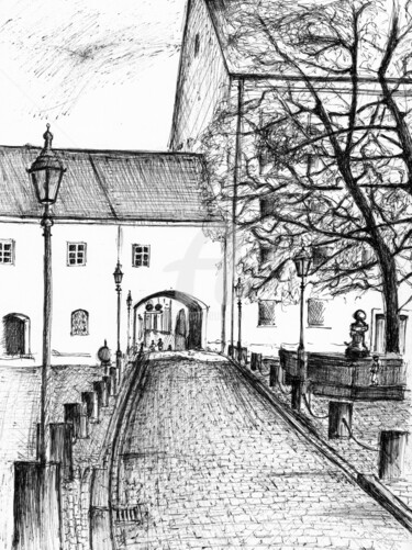 Dibujo titulada "Old town Munich" por Karina Plachetka, Obra de arte original, Bolígrafo