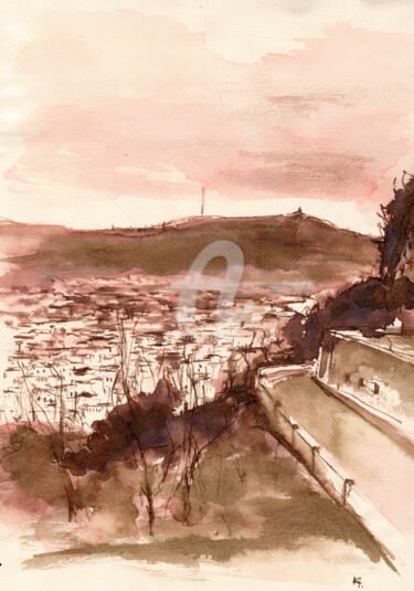 Painting titled "Barcelona sketches" by Karina Plachetka, Original Artwork, Ink