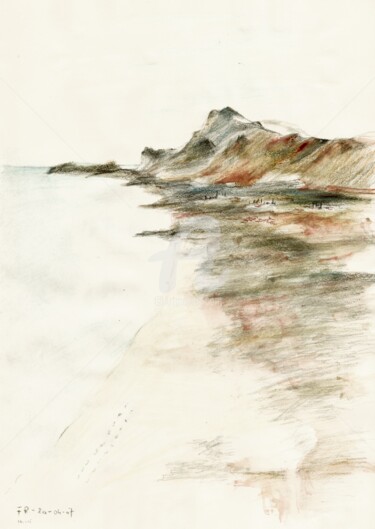 Dessin intitulée "Crete landscape, Gr…" par Karina Plachetka, Œuvre d'art originale, Conté