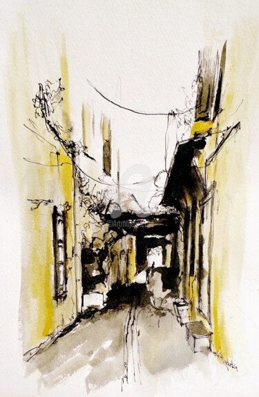 Painting titled "Rhodos old town" by Karina Plachetka, Original Artwork, Ink