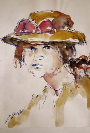 Malerei mit dem Titel "Junge Frau" von Karina Plachetka, Original-Kunstwerk, Aquarell