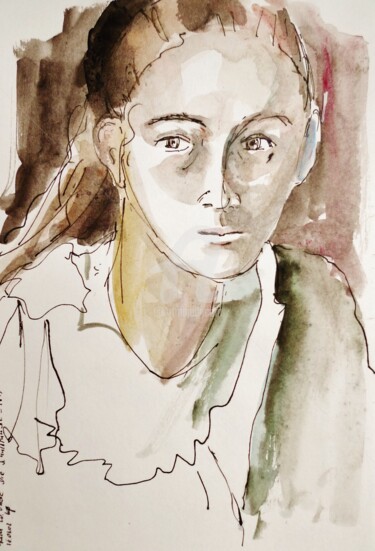 Картина под названием "Young girl" - Karina Plachetka, Подлинное произведение искусства, Акварель