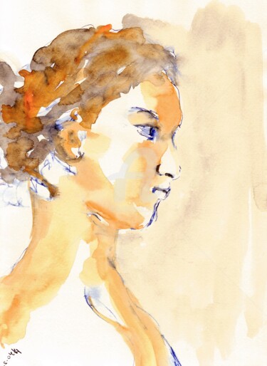 Painting titled "Head in profil" by Karina Plachetka, Original Artwork, Watercolor