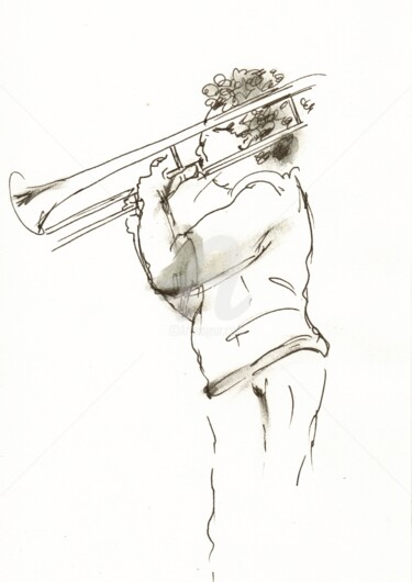 Zeichnungen mit dem Titel "Jazz musicians_13" von Karina Plachetka, Original-Kunstwerk, Tinte
