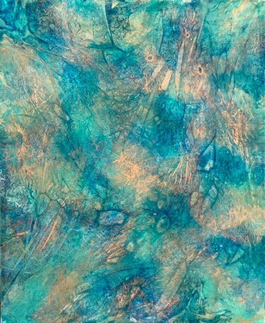 Painting titled "Eaux turquoises de…" by Karina Y, Original Artwork, Acrylic Mounted on Wood Stretcher frame