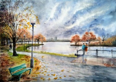 Painting titled "Autumn Romance" by Karine Andriasyan, Original Artwork, Watercolor
