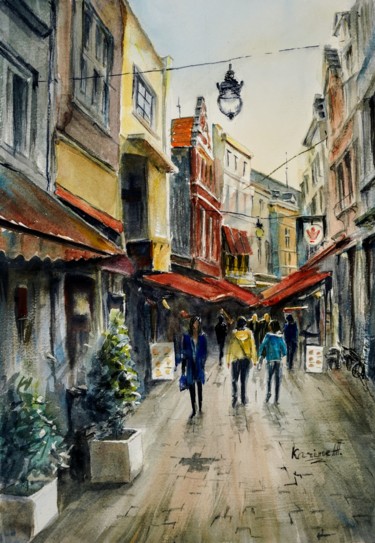 Картина под названием "Walking in Bruges" - Karine Andriasyan, Подлинное произведение искусства, Акварель