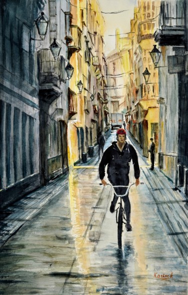Painting titled "Riding Along the Su…" by Karine Andriasyan, Original Artwork, Watercolor