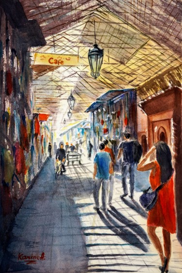 Painting titled "Marrakesh Market" by Karine Andriasyan, Original Artwork, Watercolor