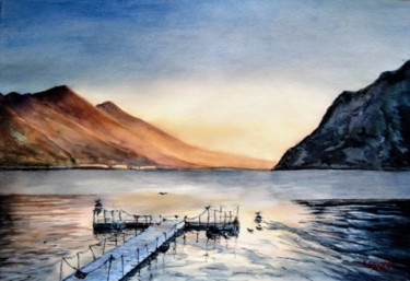 Pittura intitolato "Garda Winter Tranqu…" da Karine Andriasyan, Opera d'arte originale, Acquarello