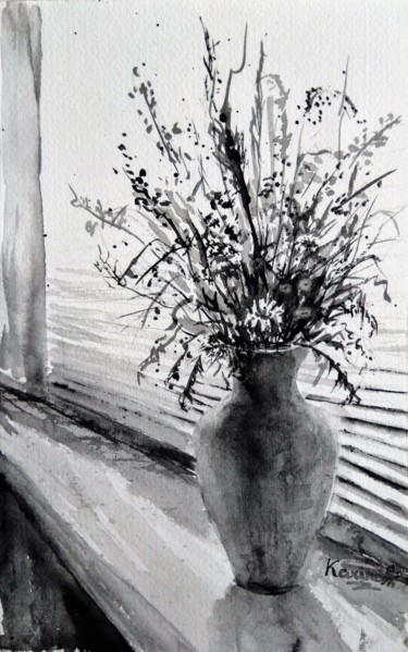 Painting titled "Field Flowers in a…" by Karine Andriasyan, Original Artwork, Watercolor