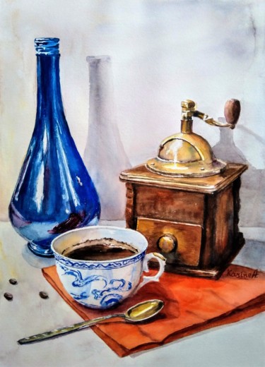 Painting titled "Wake Up and Smell t…" by Karine Andriasyan, Original Artwork, Watercolor