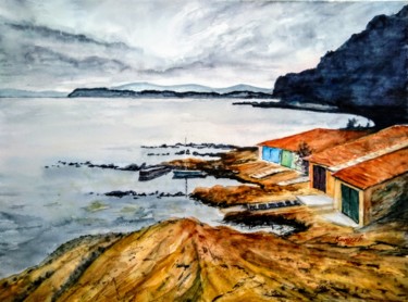 Peinture intitulée "Fishermen's Village" par Karine Andriasyan, Œuvre d'art originale, Aquarelle