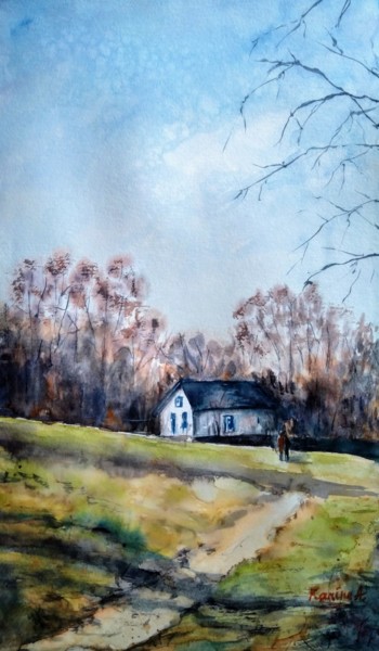 Painting titled "Cottage in the Park" by Karine Andriasyan, Original Artwork, Watercolor