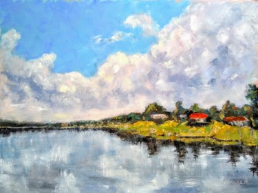 Painting titled "The Sky Above Volga" by Karine Andriasyan, Original Artwork, Oil