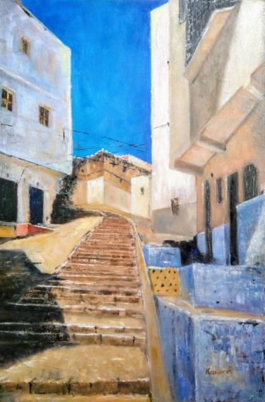 Painting titled "Moroccan Blues" by Karine Andriasyan, Original Artwork, Oil