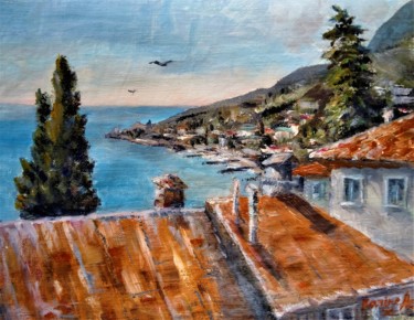 Pittura intitolato "Red Rooftops" da Karine Andriasyan, Opera d'arte originale, Olio