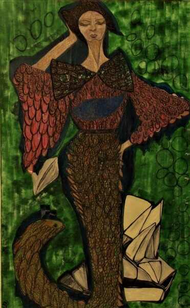 Painting titled ""FEMME ET SA MATIER…" by Karine Azoulay, Original Artwork, Acrylic Mounted on Wood Stretcher frame