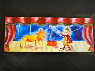 Peinture intitulée "Scène circus sur un…" par Kari Bou, Œuvre d'art originale