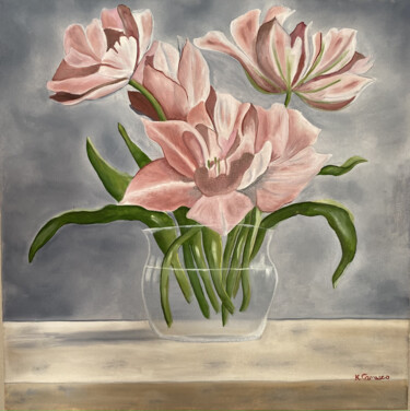 Painting titled "Bouquet" by Karine Carrasco, Original Artwork, Oil Mounted on Wood Stretcher frame