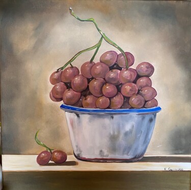 Painting titled "Coupelle fruits" by Karine Carrasco, Original Artwork, Oil Mounted on Wood Stretcher frame