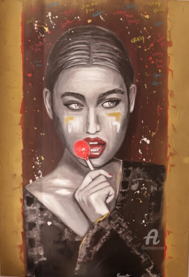 Painting titled "CRAZY FOR YOU" by Karine Colombani (KARINECO'ART), Original Artwork, Acrylic