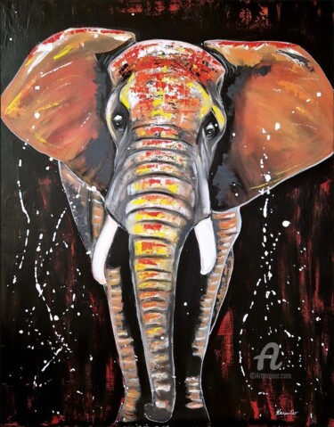 Schilderij getiteld "POP ELEPHANT" door Karine Colombani (KARINECO'ART), Origineel Kunstwerk, Acryl