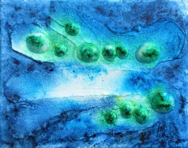 Painting titled "PARADIS BLEU" by Karine D'Arlhac, Original Artwork, Pigments Mounted on Wood Stretcher frame