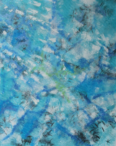 Painting titled "CENOTE CRISTALINO D…" by Karine D'Arlhac, Original Artwork, Acrylic Mounted on Wood Stretcher frame