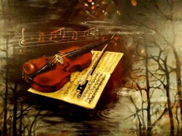 Peinture intitulée ""Violon d'automne"" par Karine Ferré, Œuvre d'art originale, Acrylique